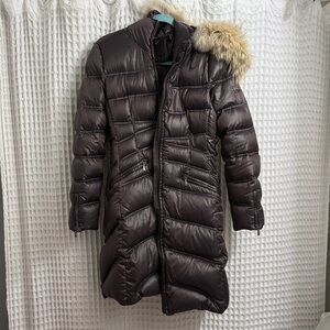 Dawn Levy Cloe Parka Jacket in Brown with real fur hood